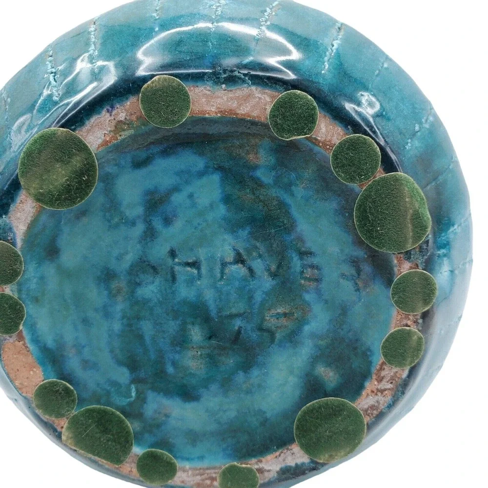 Turquoise Art Pottery Vase Ceramic Double Handle Ribbed Boho Decor Candlestick